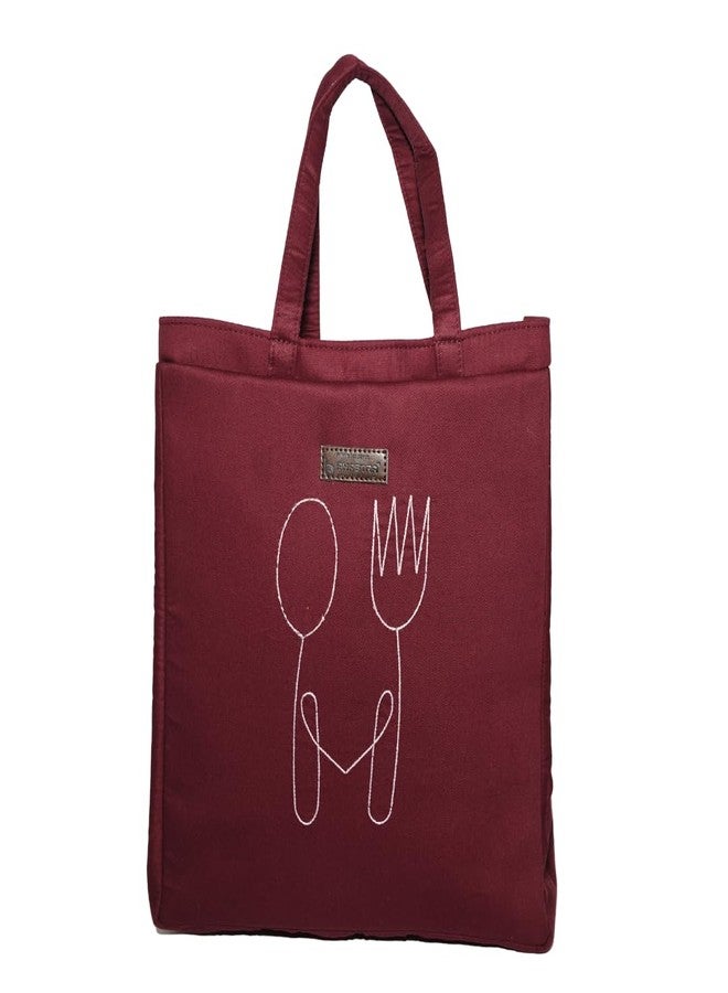 BHASTRA Fork and Spoon Tiffin Bag (Burgundy) - Sleek Lunch Carrier for School & Work | Lightweight and Easy to Clean | Durable and Easy-to-Carry Lunch Box Bag - Image 1